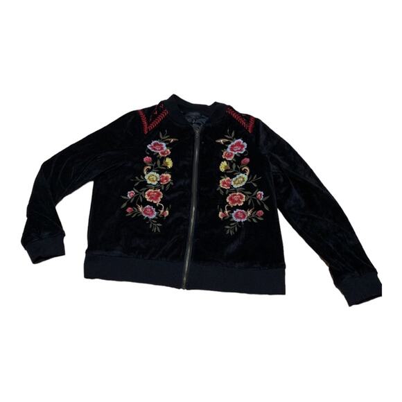 Torrid size 1 black velour jacket embroidery was cute coat lightweight track flr - Picture 1 of 10
